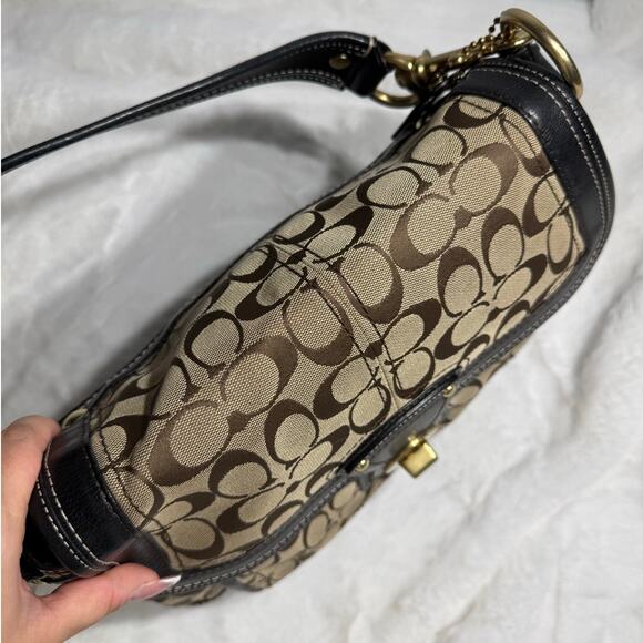 y2k COACH Vintage Black Brown Khaki Signature Legacy Flip Turnlock - Picture 7 of 11